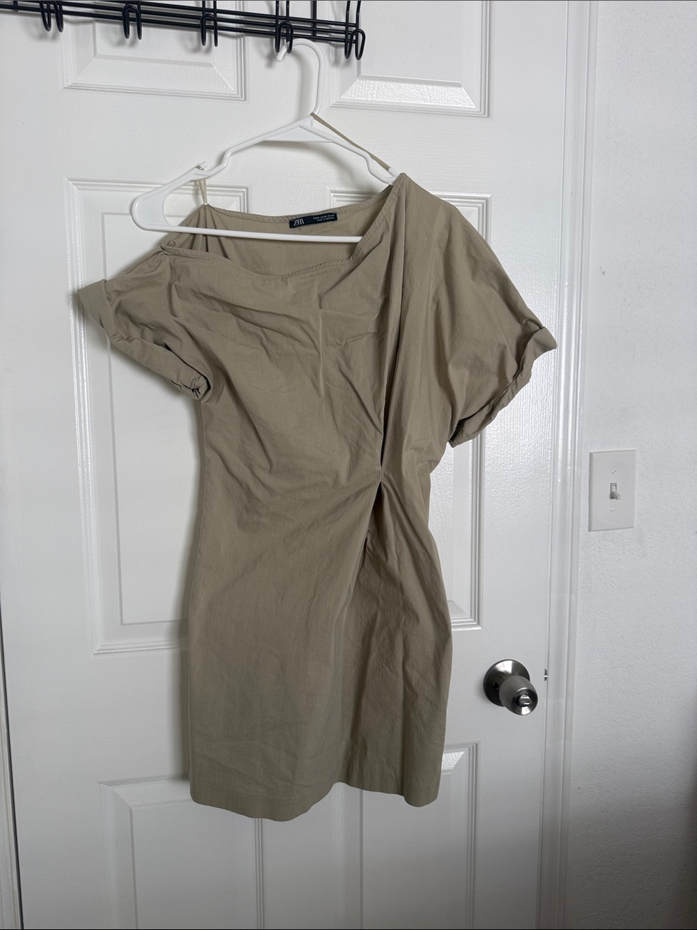 Zara One-Shoulder Twist Detail Dress in Beige